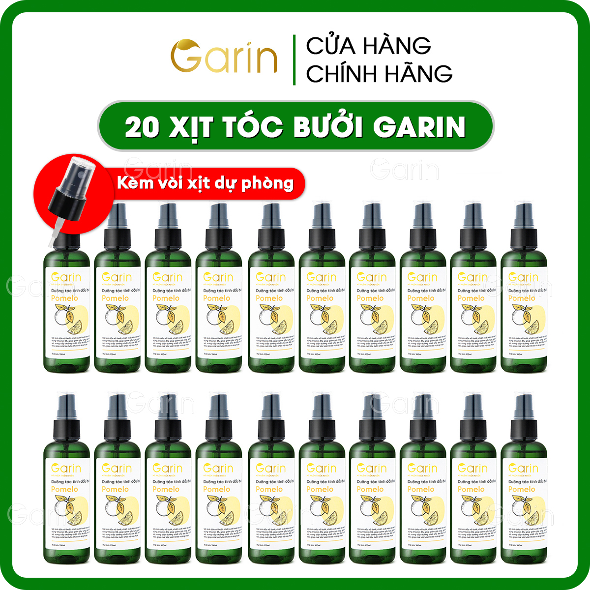 Bộ 20 chai tinh dầu bưởi xịt mọc tóc nhanh pomelo Garin dưỡng tóc kích mọc tóc giảm rụng tóc rõ rệt cho tóc dày và dài hơn gấp 2 đến 3 lần
