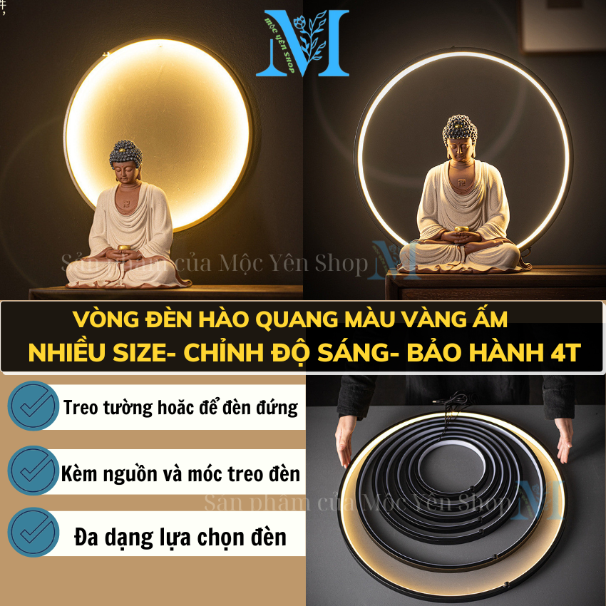 Vòng tròn đèn led trang trí tiểu cảnh, Vòng hào quang tôn dáng tượng, lũa, cây cảnh decor trang trí tượng gốm tiểu cảnh