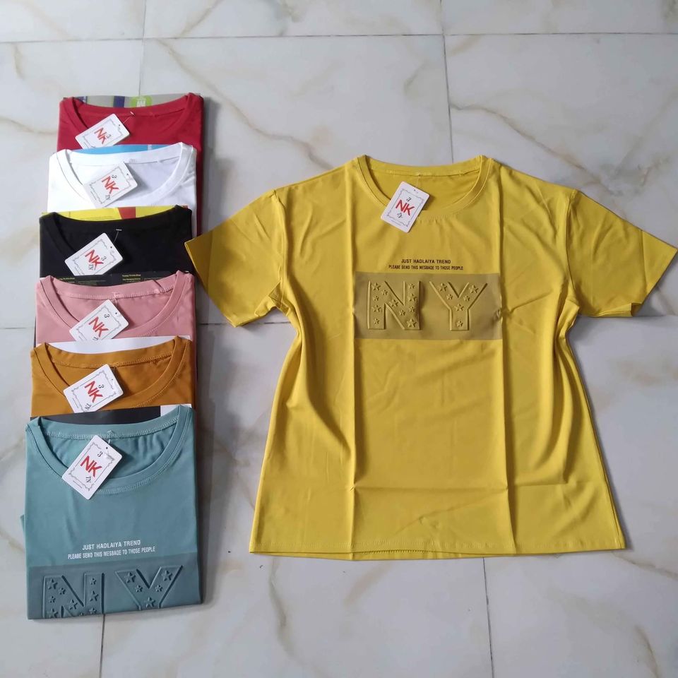 Áo thun nữ cổ tròn cộc tay dáng vừa basic cao cấp, áo phông trơn CHỮ NỔI cotton dập vân chất vải đẹp