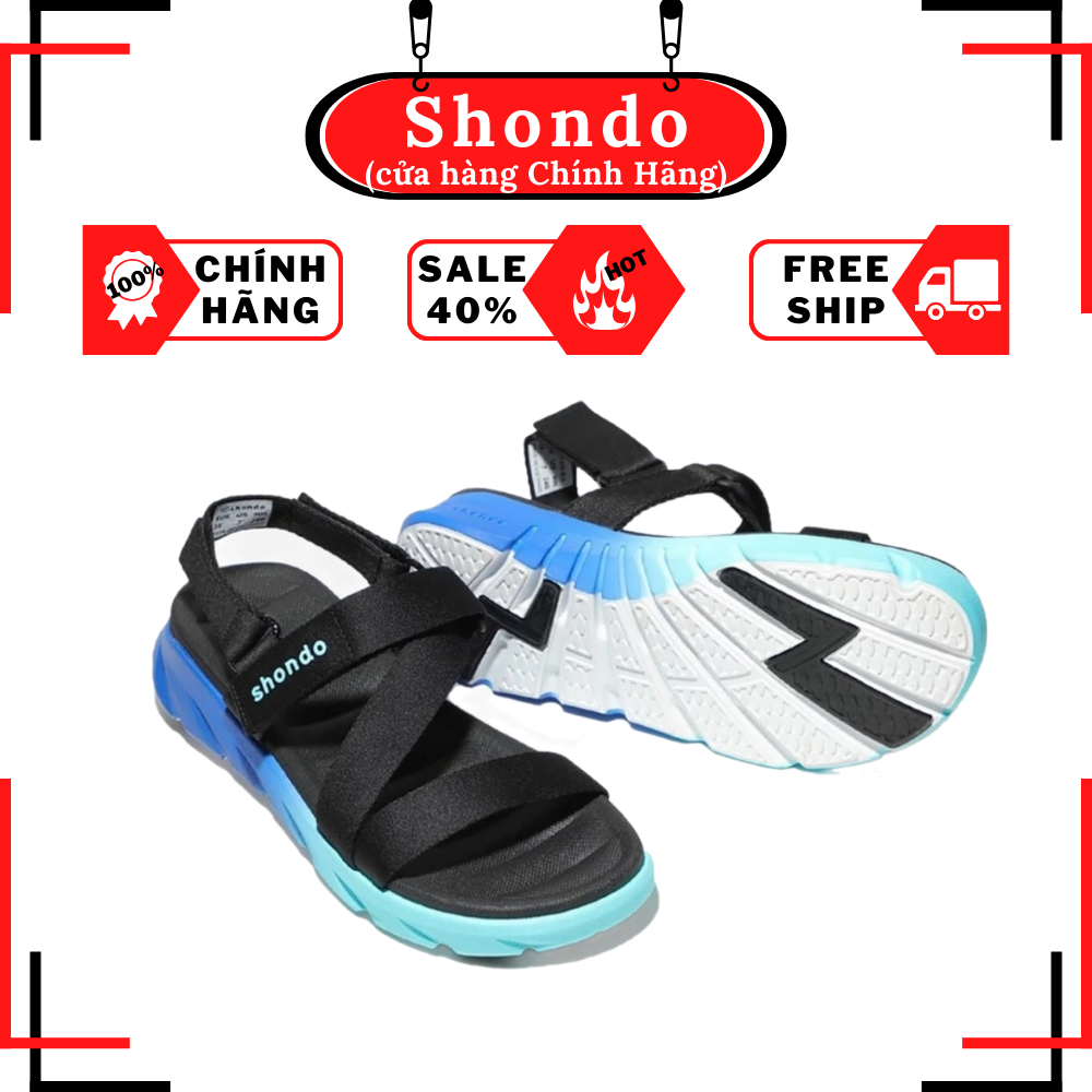 [SALE] Giày Sandals nam nữ SHONDO F6 Sport - F6S3310 - Màu đen đế 2 màu xanh dương xanh nhạt