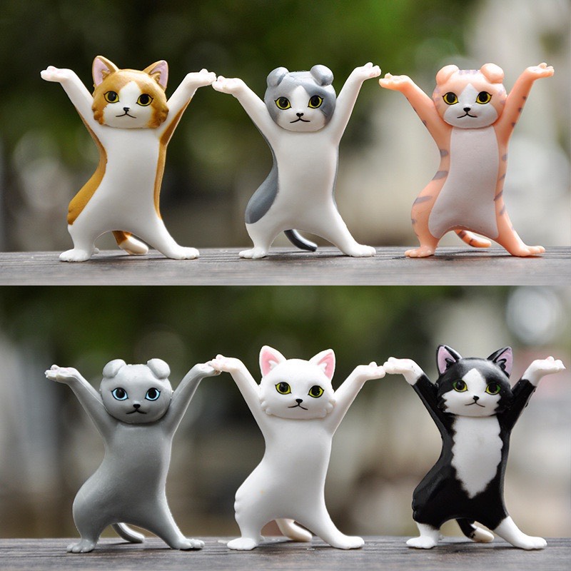 Bộ 6 Mèo nhảy múa - Mô hình trang trí PVC đặc siêu cute