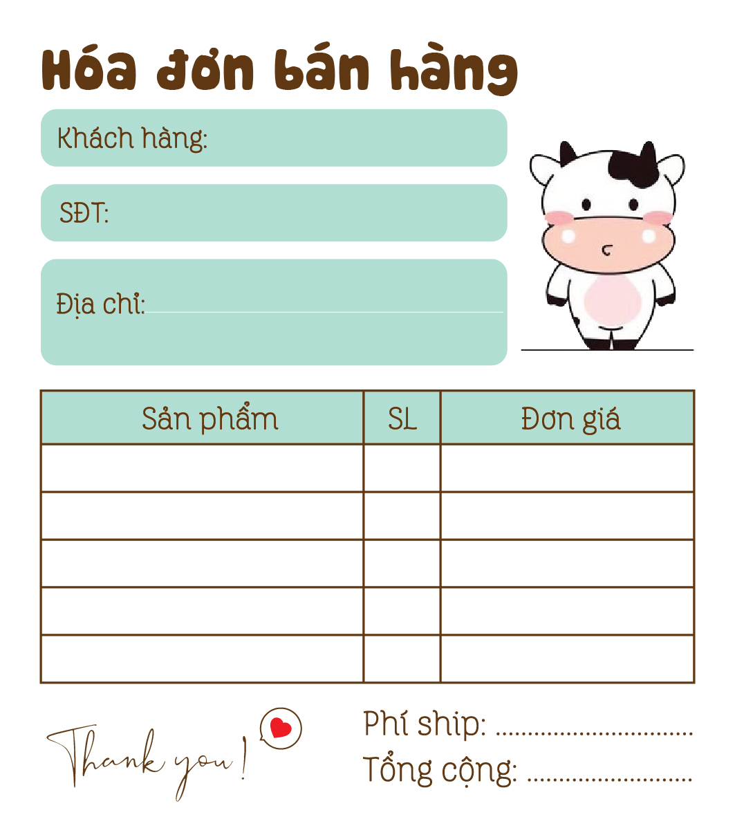 [ Hàng Sẵn ] Hóa Đơn Bán Hàng Mini 1 Liên Dễ Thương