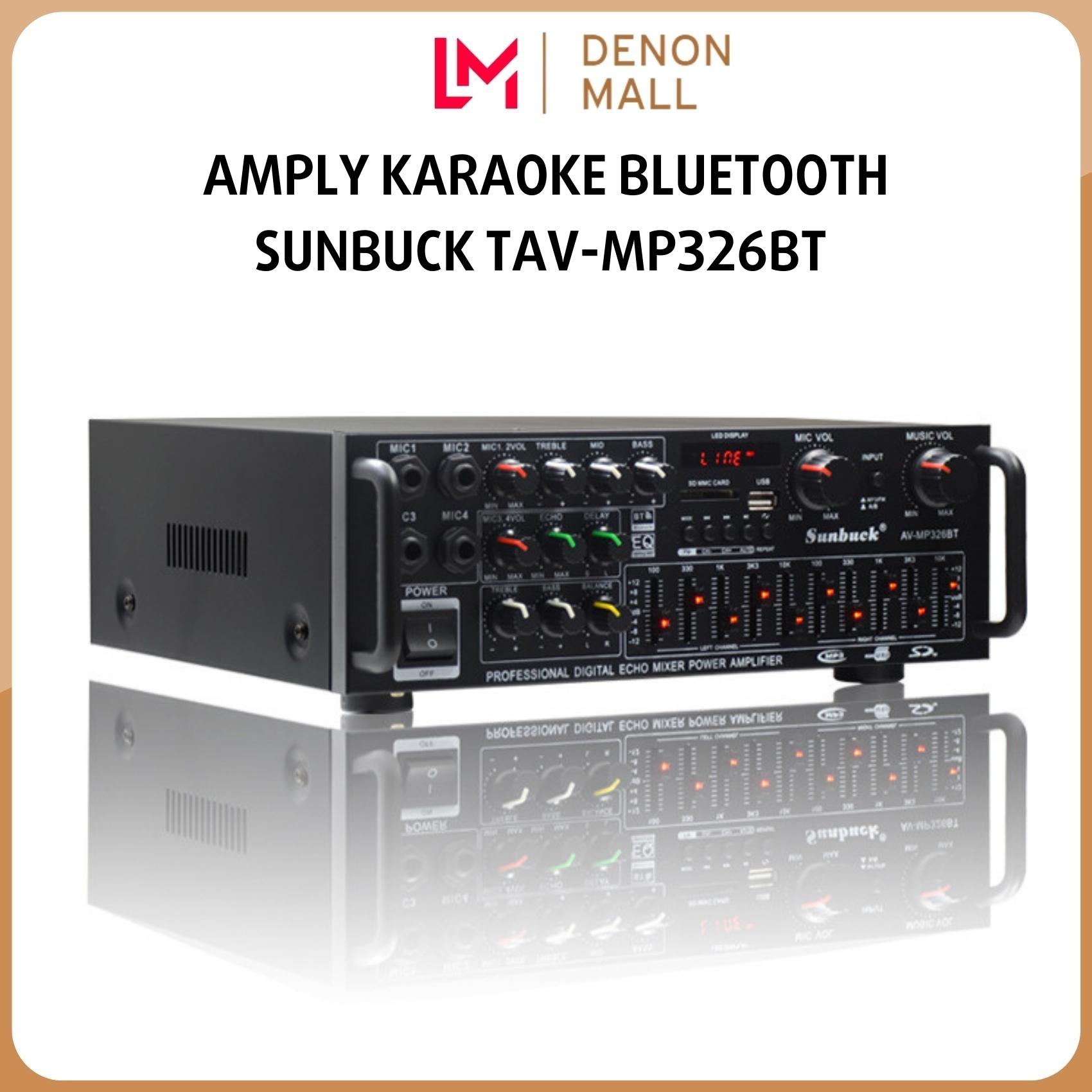 Amply karaoke bluetooth Sunbuck TAV-MP326BT 220V/12V, công suất cực lớn, 4 cổng micro đa năng, hát karaoke siêu đỉnh, hỗ trợ phát nhạc từ USB và thẻ nhớ, âm ly trên xe hơi, âm ly du lịch nhỏ gọn đa năng, amly karaoke gia đình