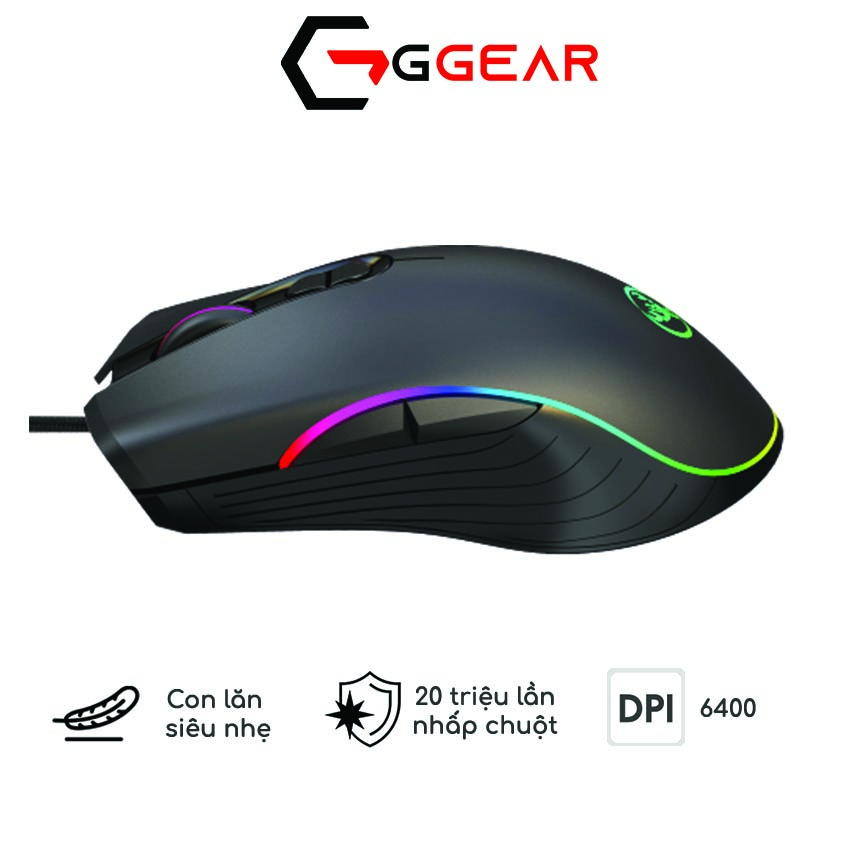 Chuột gaming led GGear DR867 - 6400dpi đầm nhạy LED cầu vồng cho các game thủ