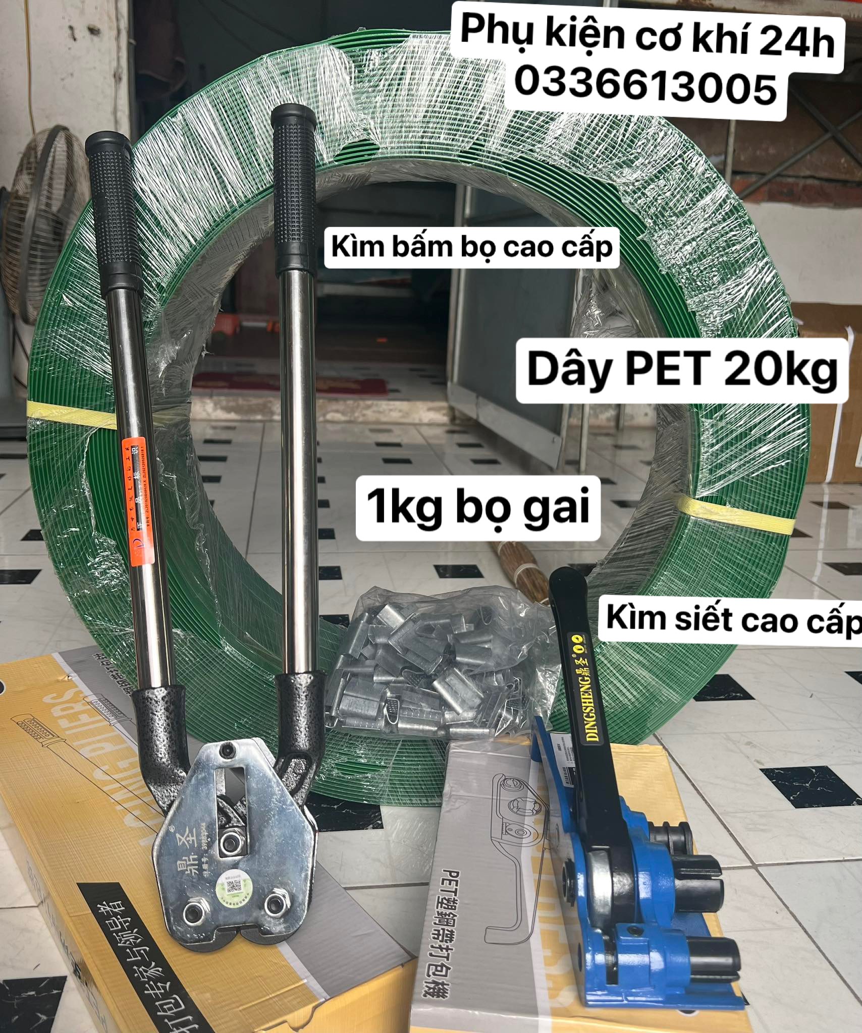 Bộ dụng cụ kìm siết dây đai 1608 kềm dây pet 20kg và bọ gai dày