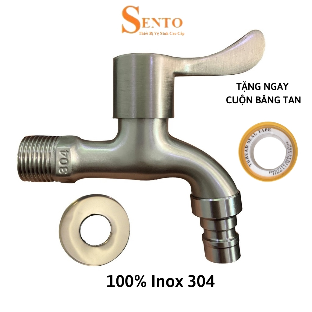 Vòi nước vòi hồ tay gạt inox sus304 cao cấp sento – tặng kèm cuộn băng tan