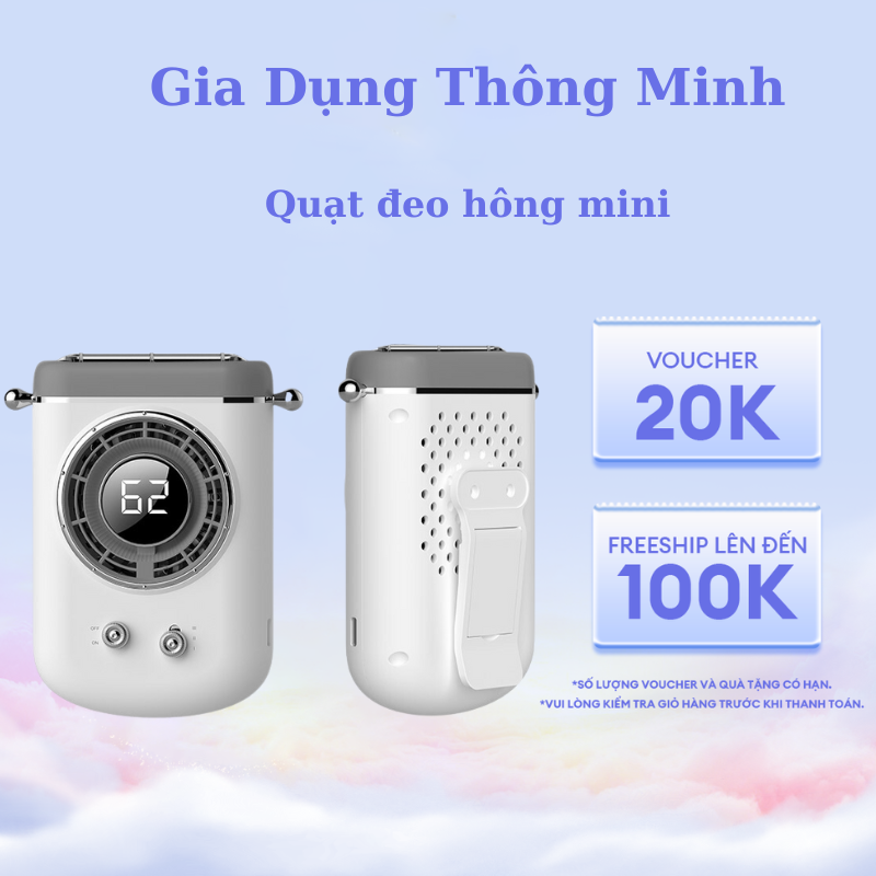 Quạt Đeo Thắt Lưng Mini Di Động Tích Điện Điều Hòa Siêu Mát Kiêm Sạc Dự Phòng 2000mAh Đeo Hông Cổ Tay Để Bàn 2 Mức Gió Siêu Nhanh Pin Trâu 20h