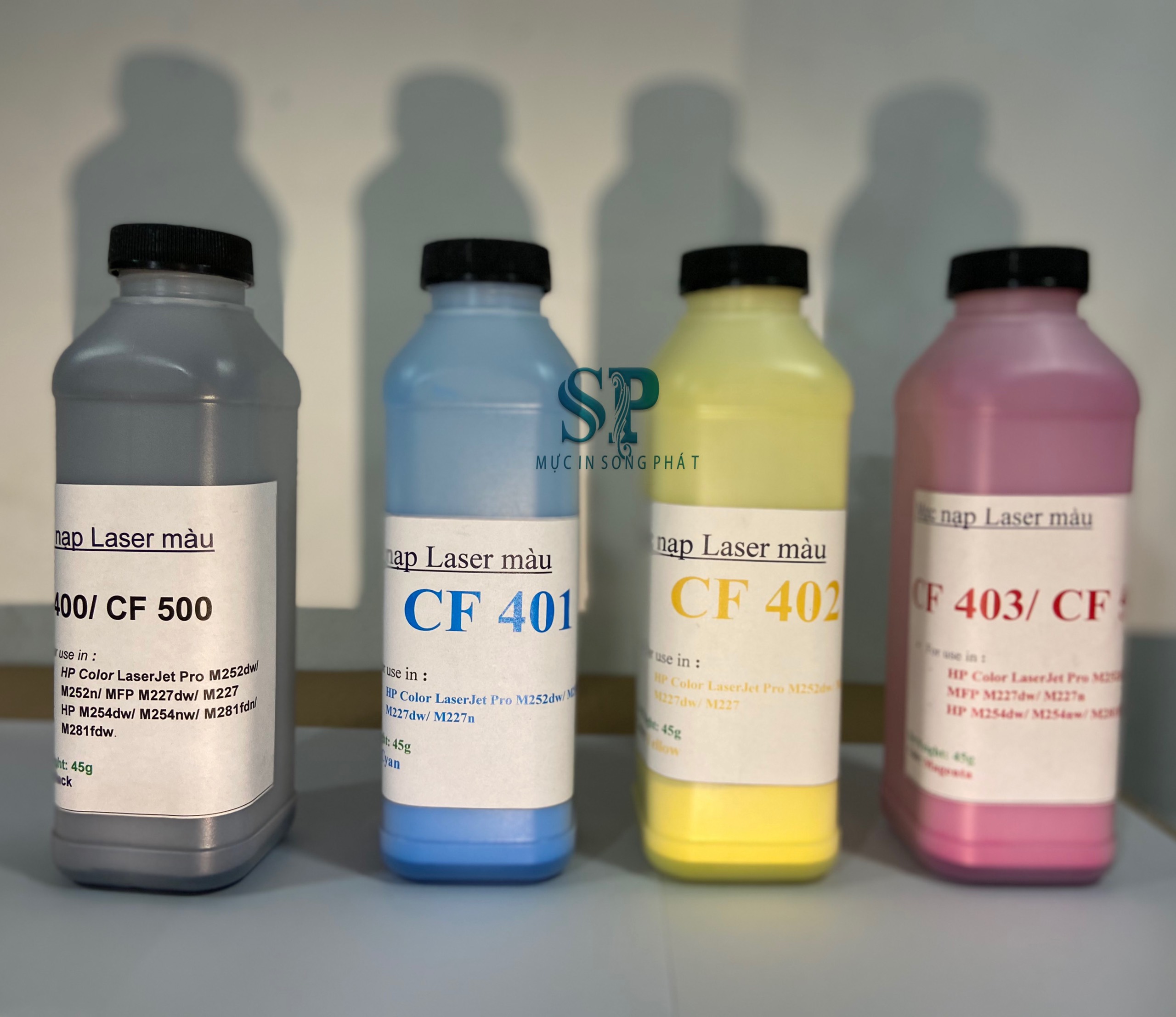 4 chai mực đổ laser màu mfp 277-281-m252-201-202-cf500-501-502-503-cf400-401-402-403