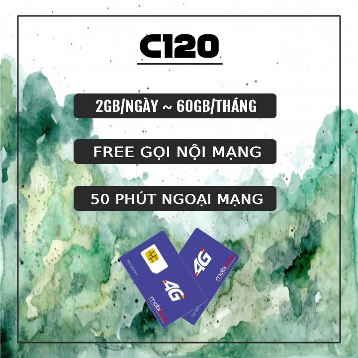 [HCM]Sim 4G tôc độ cao 10 số Mobifone C120 Tặng tháng đầu tiên.Mỗi tháng Tặng 60GB + miễn phí nội mạ