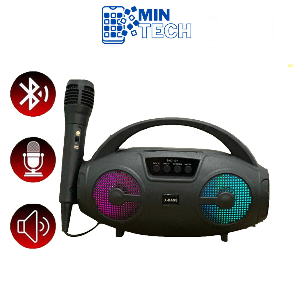 Loa Hát Karaoke Bluetooth SKD-107 Tặng Kèm Míc Hát Cực Hay, Âm Bass Cực Mạnh, Hát karaok tại nhà, Loa karaok có mic