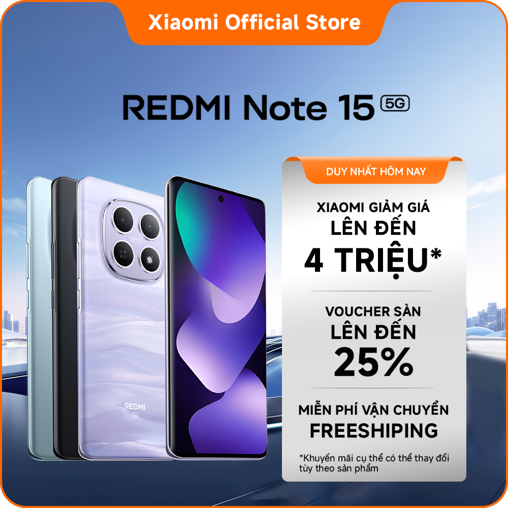 "Điện thoại thông minh Xiaomi Redmi Note 15 5G (6+128GB|8+256GB)|Pin 5520mAh với thiết kế mỏng nhẹ|Màn hình siêu bền|Khả năng kháng bụi và nước IP66