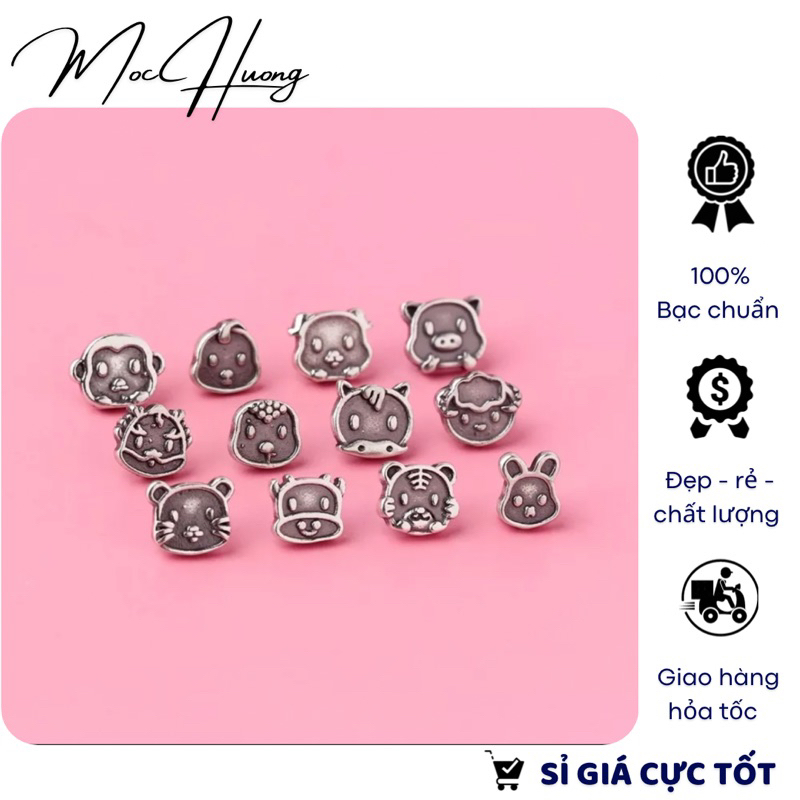 Charm bạc 3d xỏ ngang 12 con giáp - mh744