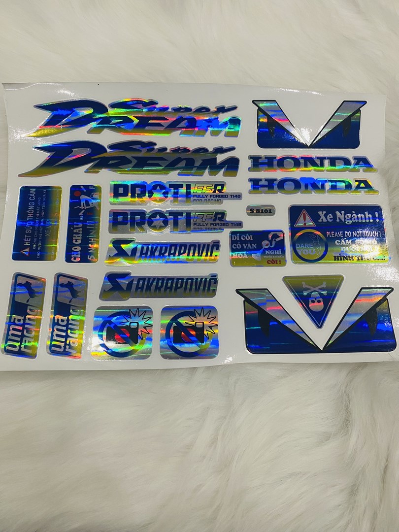 Bộ tem crom bóng dán trang trí xe máy honda super dream có sẵn keo siêu dính