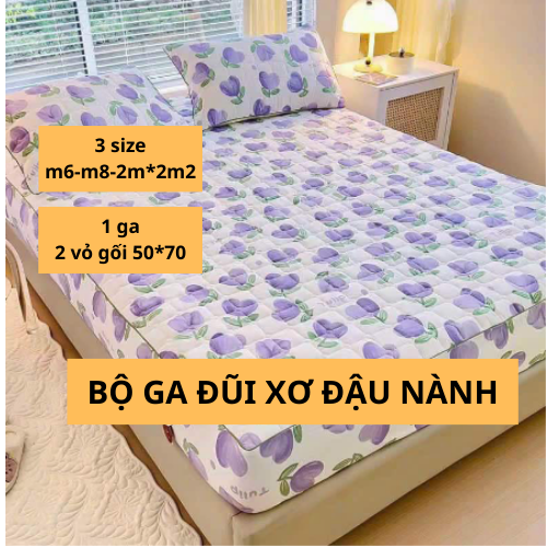 Bộ ga gối đũi xơ đậu nành, ga đũi trần bông xơ đậu nành thấm hút mồ hôi, ga gối trần bông đũi cotton, tặng kèm 2 vỏ gối