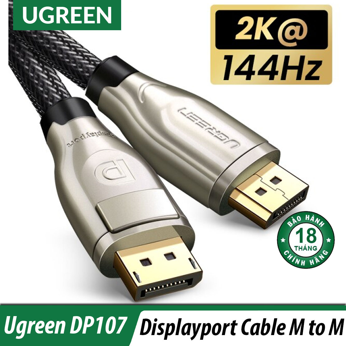 [HCM]Cáp DisplayPort 1.2 Hỗ trợ 144Hz Bện Lưới cao cấp UGREEN DP107- Hàng Chính Hãng BH 18T đổi mới