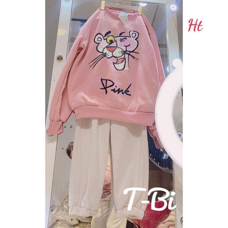 Bộ nỉ cotton báo hồng HT11