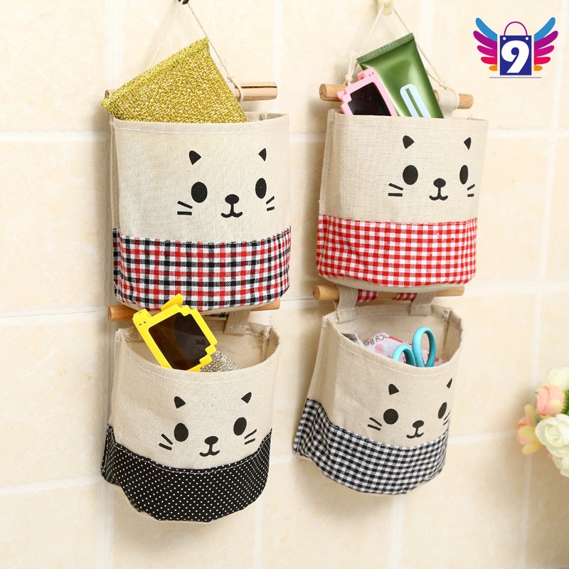[3-5/8 Hoàn Tiền 25%] - [HCM]Túi treo tường decor 1 ngăn hình mèo xinh xắn 9STORE (có thể nối thành nhiều tầng)