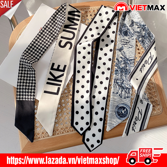 🎁 Khăn Lụa Quàng Cổ Kiêm Làm Băng Đô - Khăn Lụa Buộc Túi Xách Dáng Dài 100x8 cm