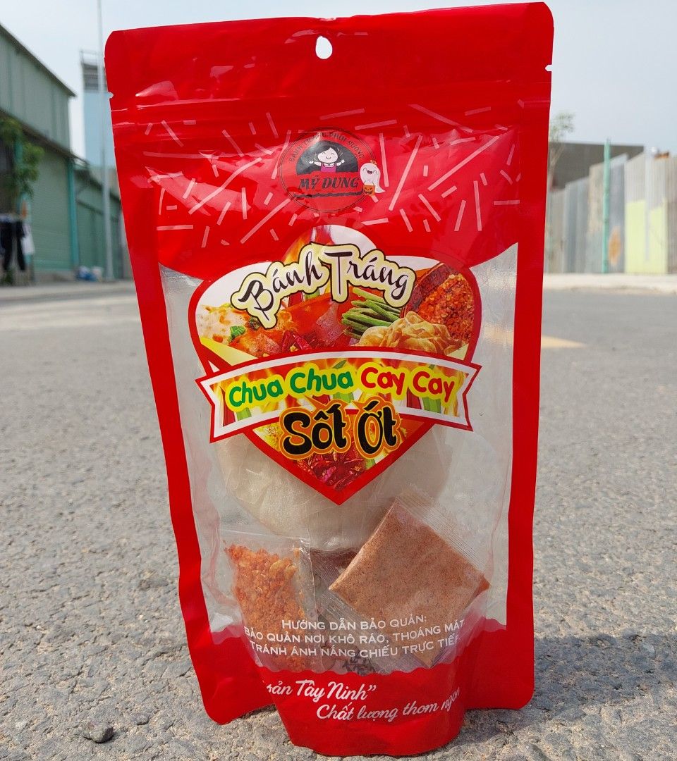 Bánh tráng phơi sương sốt ớt Mỹ Dung túi zip tiện lợi loại 200 gram đặc sản Tây Ninh