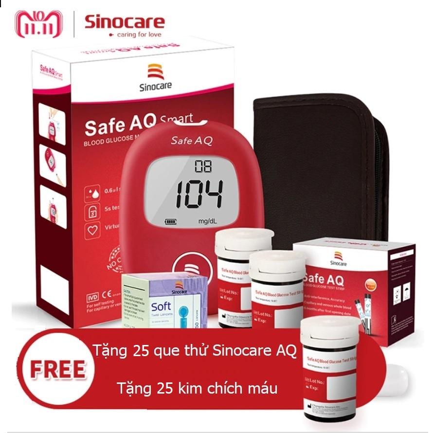 Máy đo đường huyết Sinocare Safe AQ tặng 1 hộp 25 que thử đường huyết và hộp 25 kim chích máu