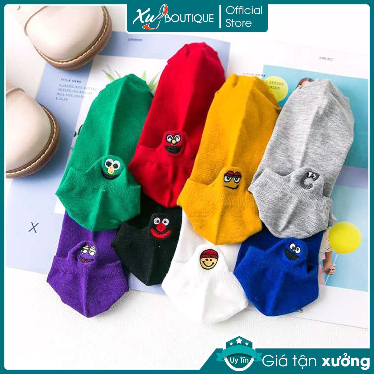 Tất- vớ nữ mặt cười, tất cổ ngắn nhiều màu