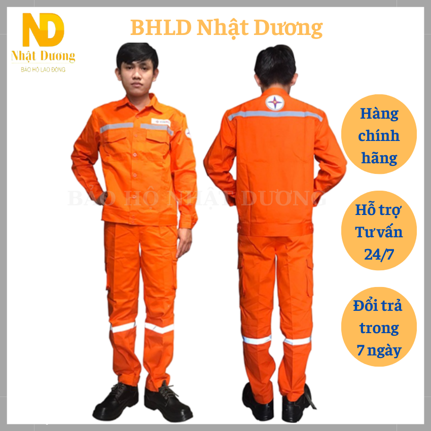 Quần áo bảo hộ lao động Điện Lực Miền Bắc Màu Cam Mẫu Mới