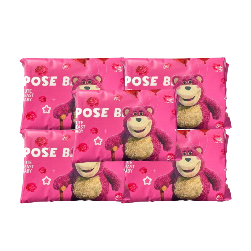 Khăn khô gấu dâu đa năng Rose Bear, Khăn mặt khô, Khăn tẩy trang dạng rút khăn mặt dùng 1 lần gói 50 tờ