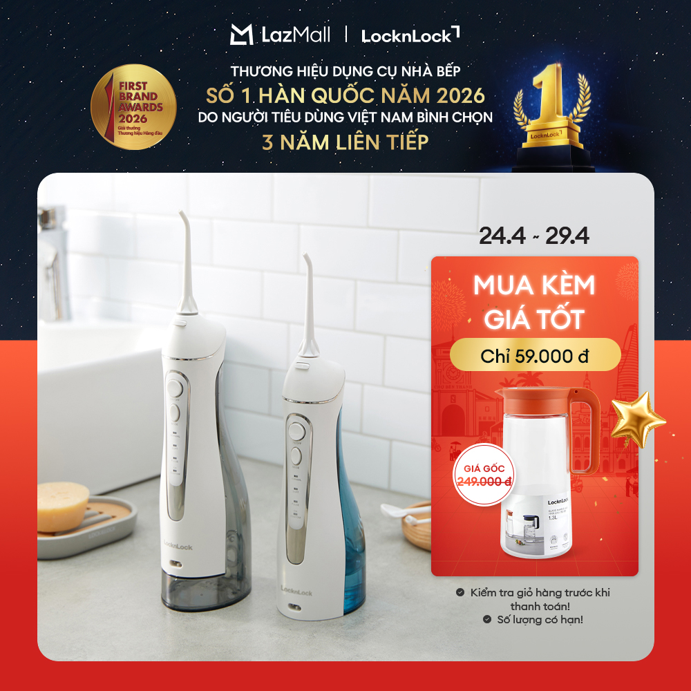 Máy tăm nước không dây LockLock - 4 chế độ phun, Sạc đầy dùng trong 20 ngày, phù hợp răng niềng - 2 dung tích - ENR156BLU / ENR166GRY