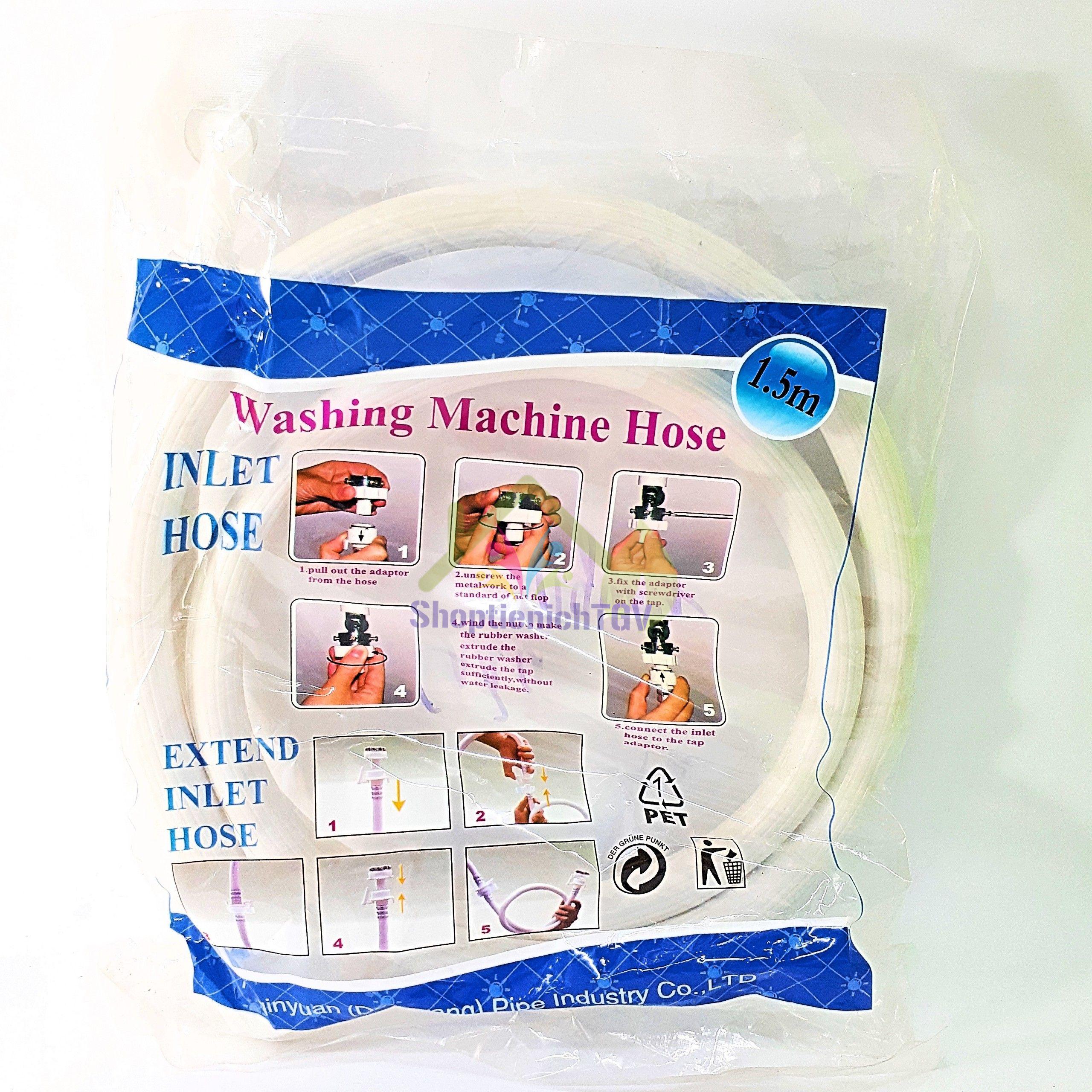 Dây cấp nước hai đầu ren cho máy giặt cửa trước, lồng ngang dài 1.5m