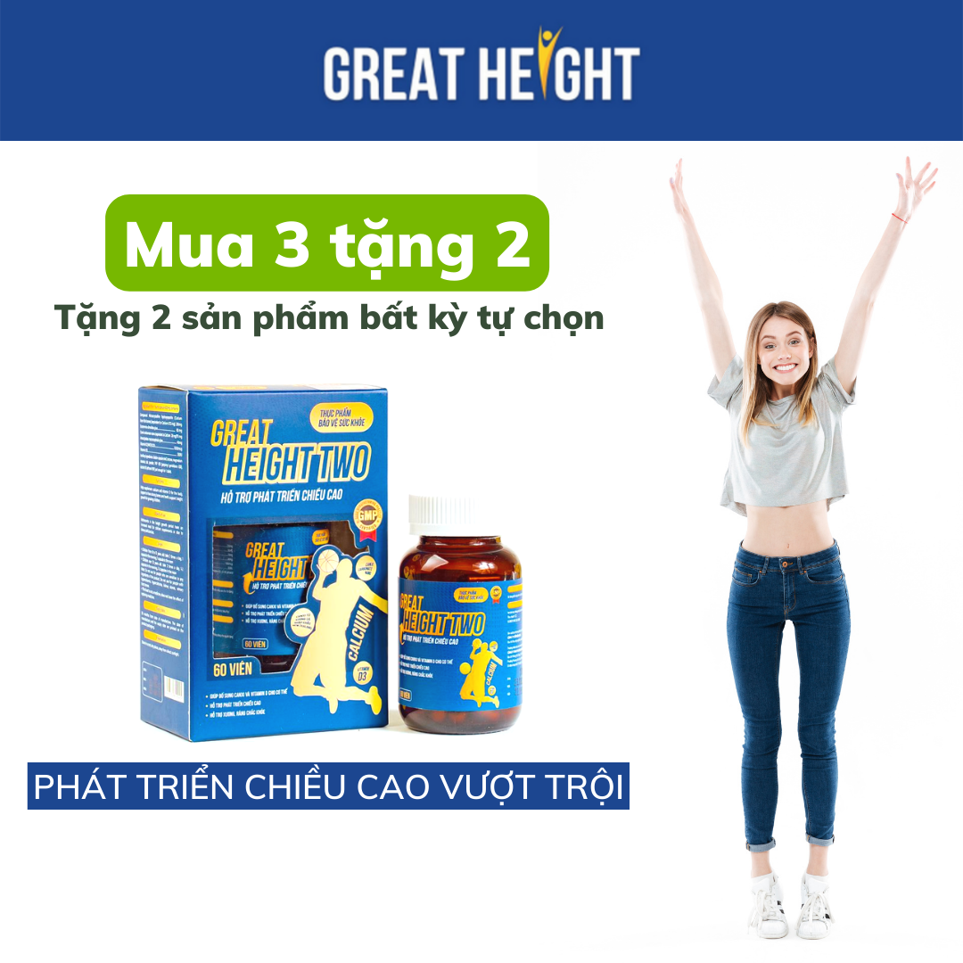 [ Combo 3 ] Viên uống hỗ trợ tăng chiều cao cho trẻ Great Height Two (H/60v) - Bổ xung canxi, giúp tăng chiều cao, xương chắc khoẻ