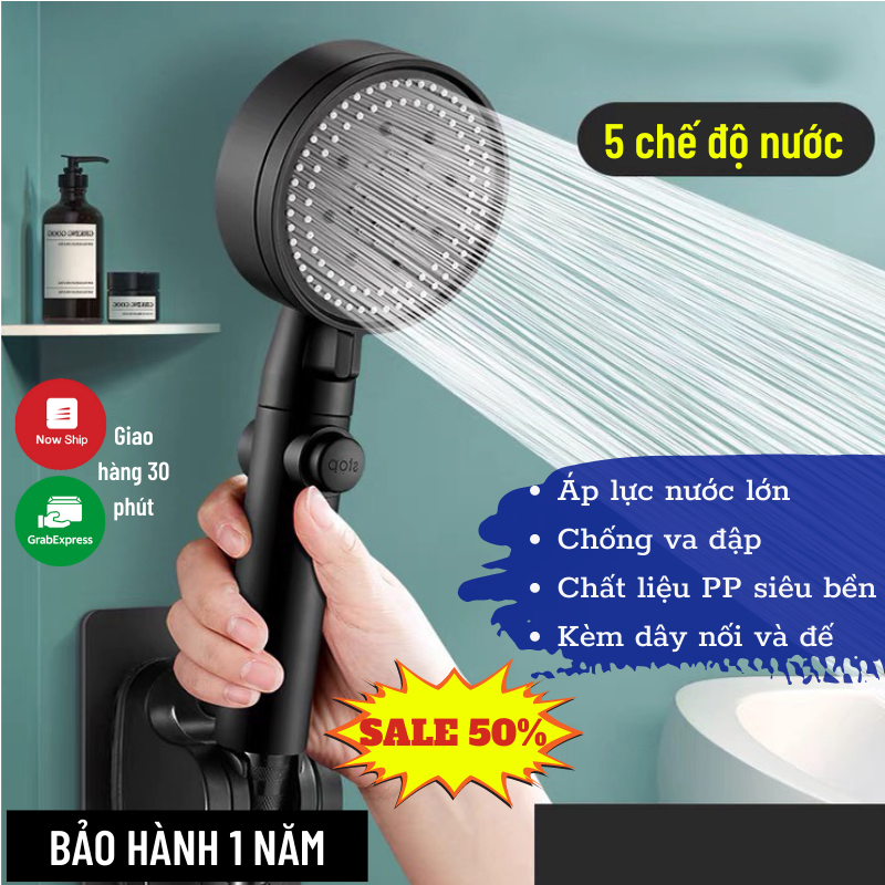 Vòi xịt tăng áp vòi hoa sen tăng áp suất nước 5 chế độ cao cấp vòi sen tăng áp domino.home