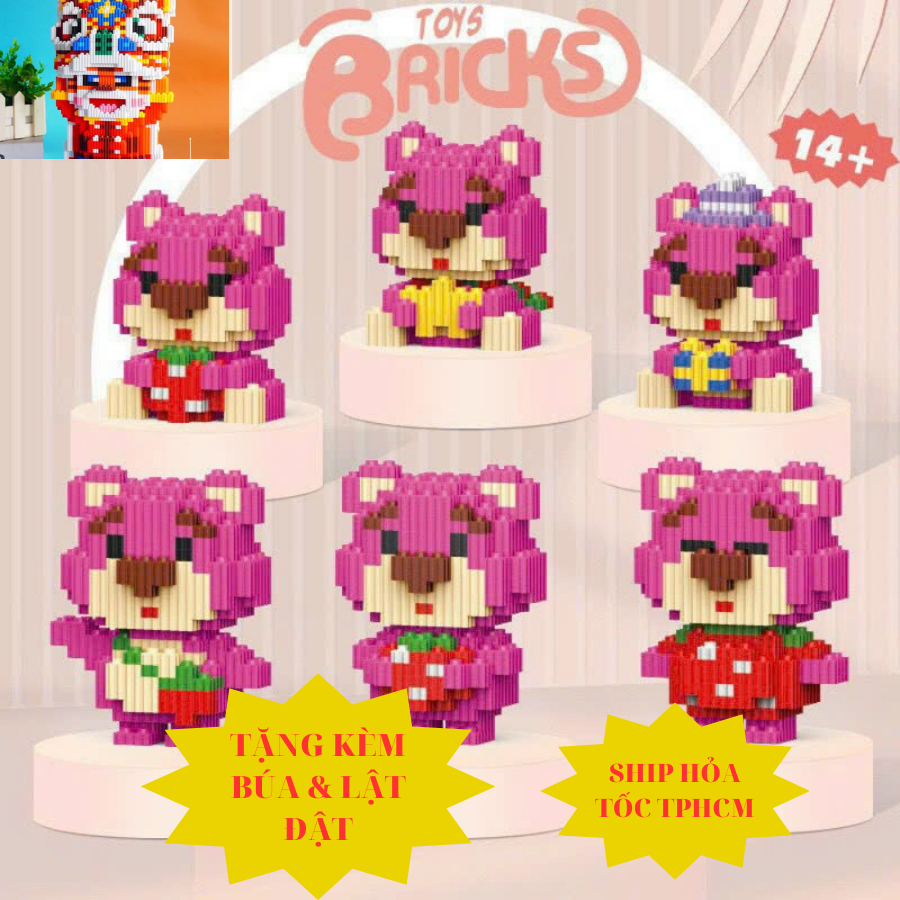 Mô hình lắp ráp gia đình gấu dâu Lotso, Mô hình gấu dâu Lotso, Gia đình gấu dâu Lotso, Gấu ôm dâu