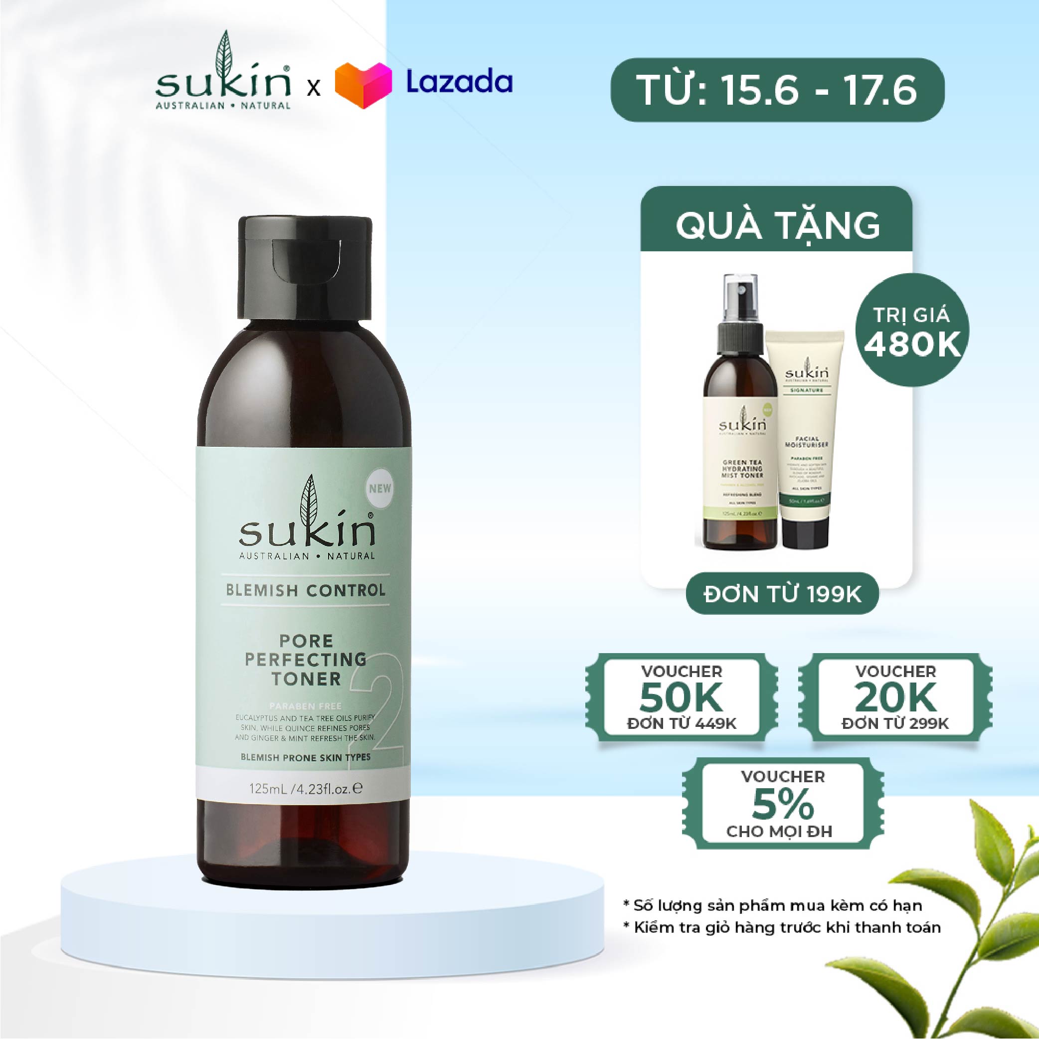 Nước Cân Bằng Se Khít Lỗ Chân Lông Sukin Blemish Control Pore Perfecting Toner 125ml (HSD: 11/2023)