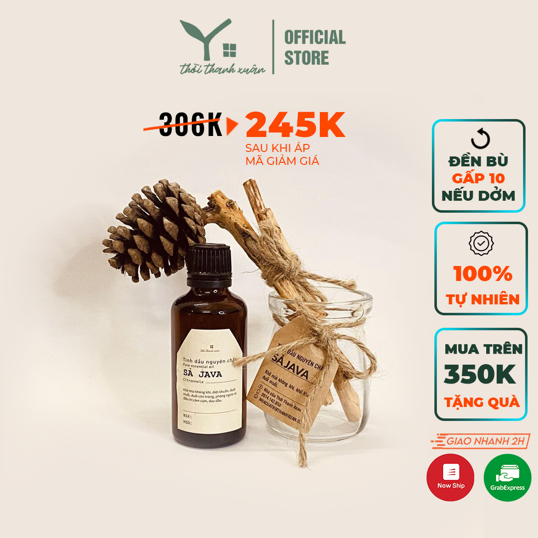 Tinh dầu thơm phòng Sả Java Youth Home, TẶNG KÈM Bộ khuếch tán tinh dầu bằng Gỗ thông Đà Lạt (TRỊ GIÁ 92K)