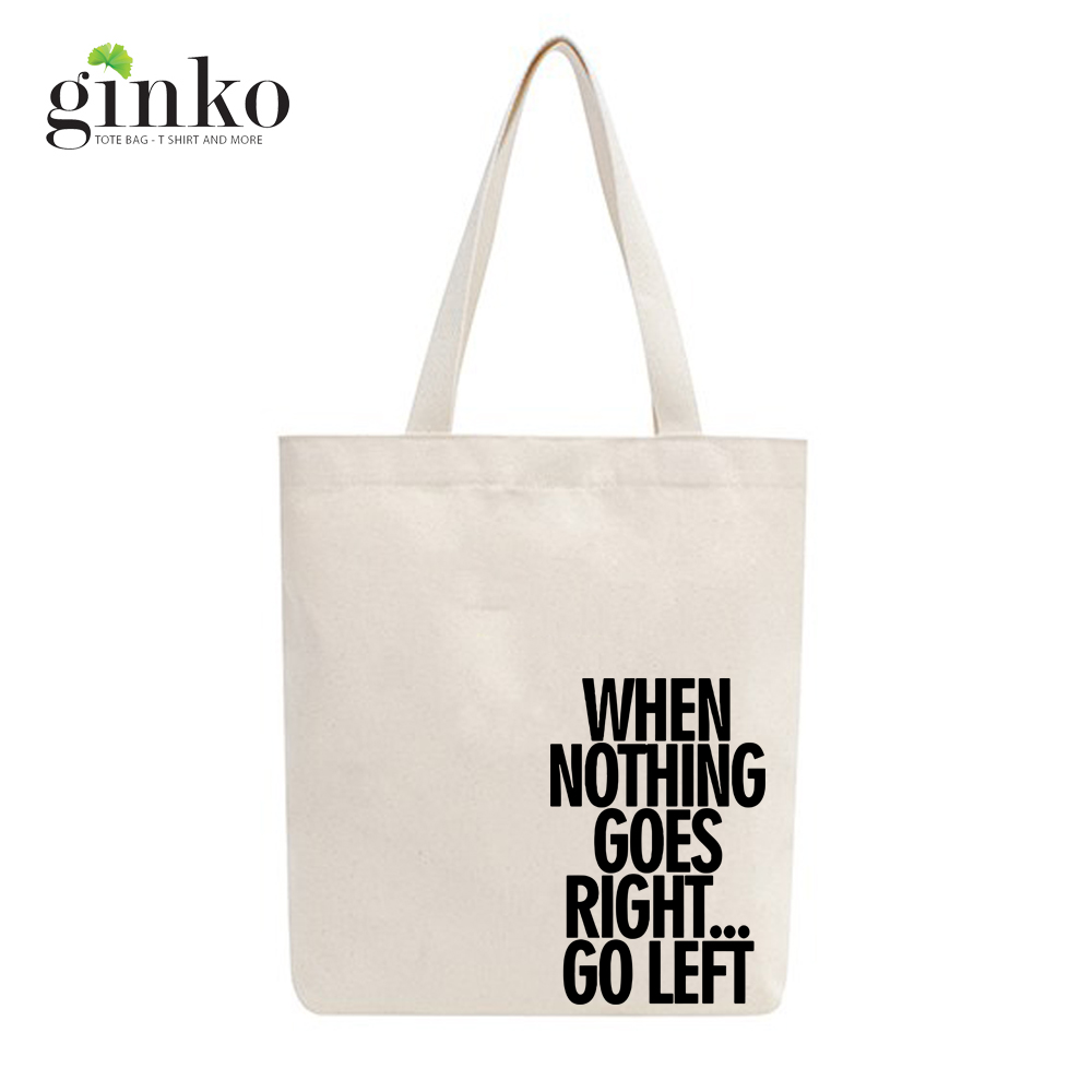 Túi Vải Tote GINKO Kiểu Basic Dây Kéo In Hình Go Left