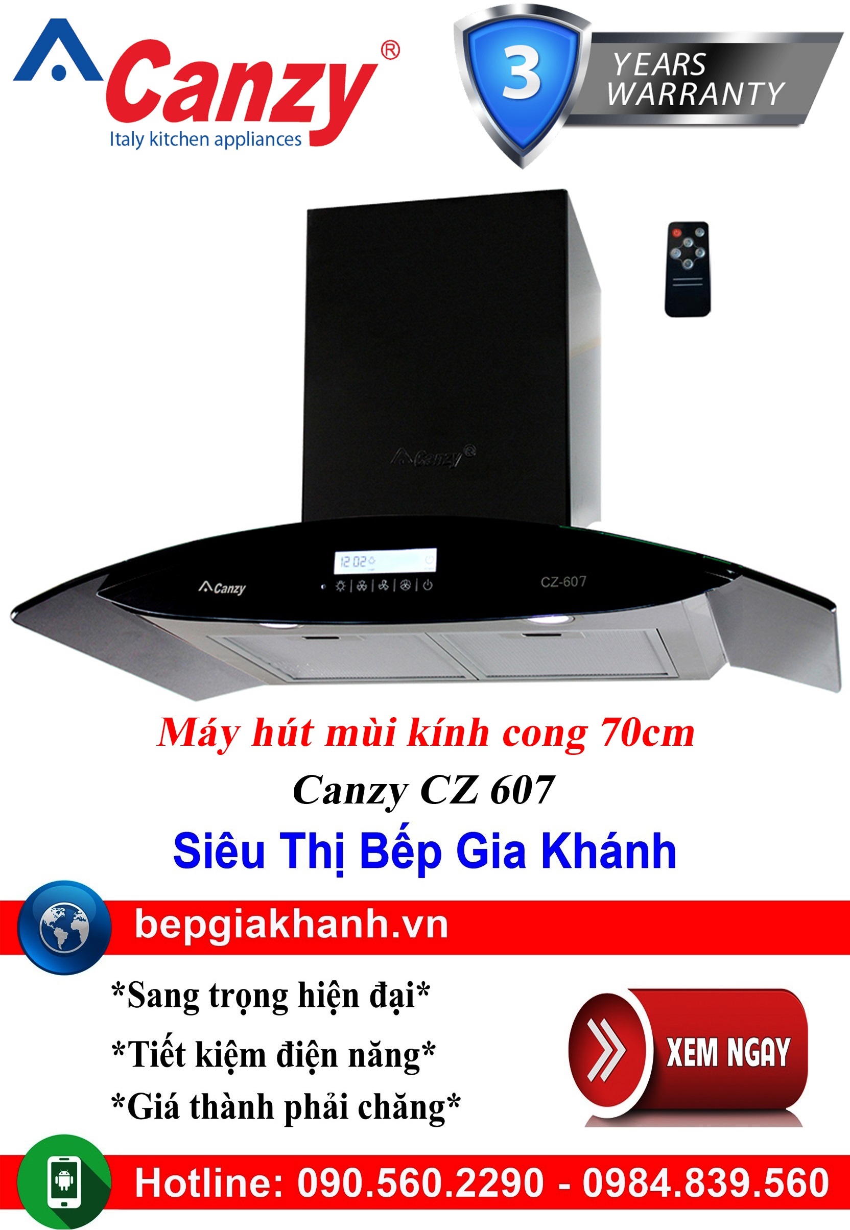 [HCM]Máy hút mùi kính cong 70cm Canzy CZ 607, máy hút mùi nhà bếp, máy hút mùi bếp, máy hút mùi kính cong, máy hút mùi canzy, máy hút mùi mini, máy hút mùi âm trần, máy hút mùi electrolux, may hut mui