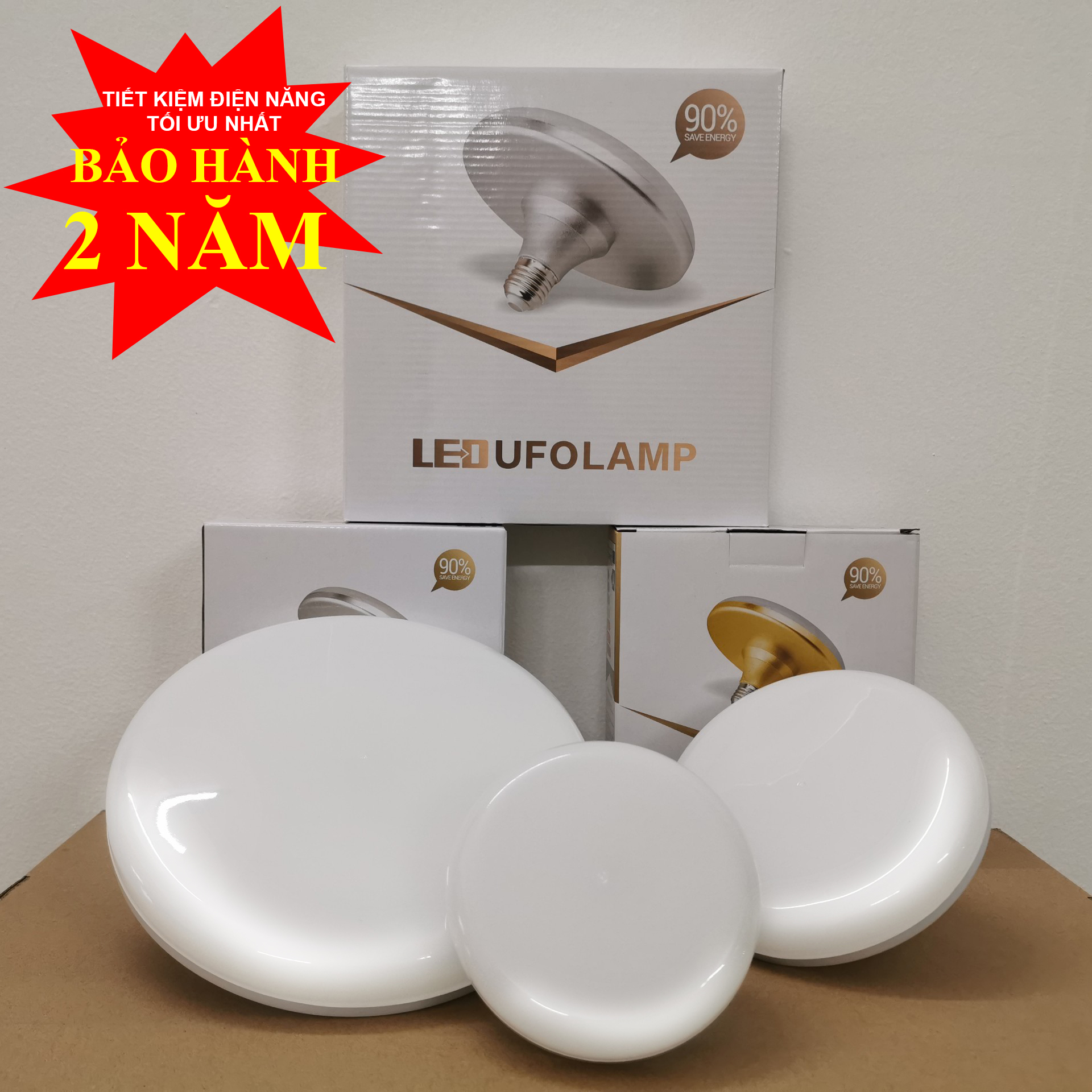 Bóng đèn Led UFO tiết kiệm điện đuôi trắng công suất tùy chọn ánh sáng trắng