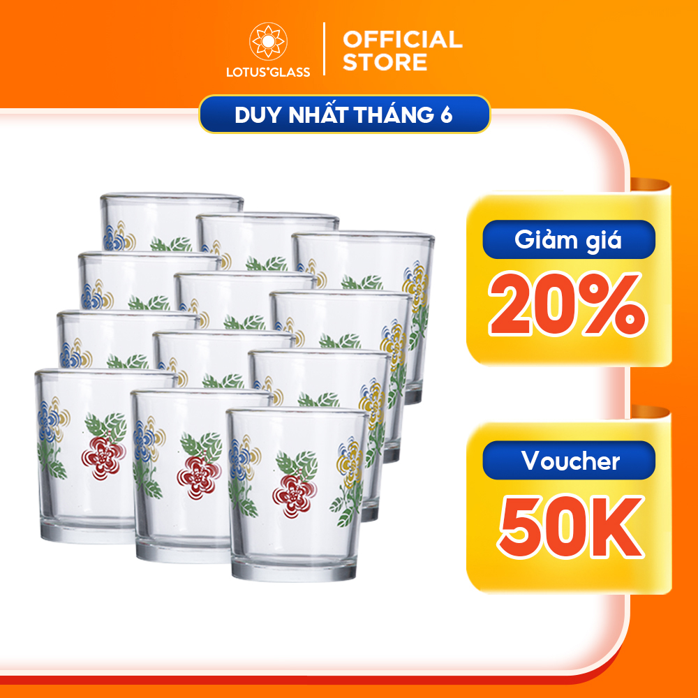 Bộ 12 cốc uống trà nóng thủy tinh lotus glass vtc75 trong suốt cao cấp, an toàn