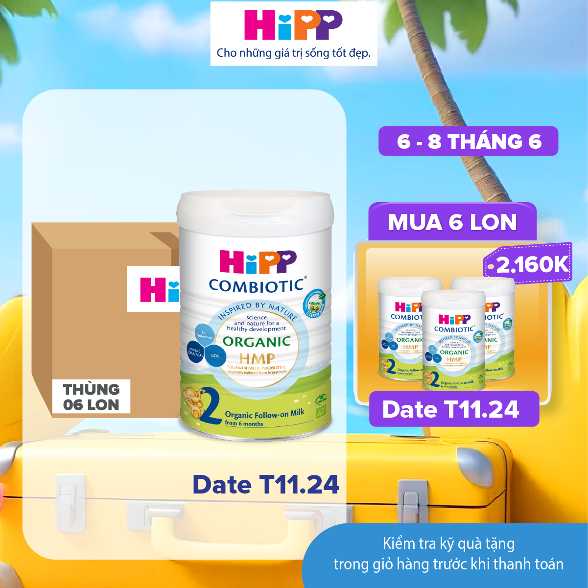 Thùng 6 lon Sữa bột dinh dưỡng công thức HiPP 2 Organic Combiotic hỗ trợ, tăng cường sức khoẻ hệ miễn dịch, bổ sung omega 3,6 dành cho trẻ từ 6-12 tháng tuổi