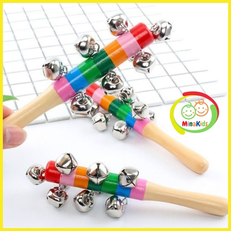 Lục lạc gỗ cho bé xúc xắc cầu vồng chuông sắt minakids ll08