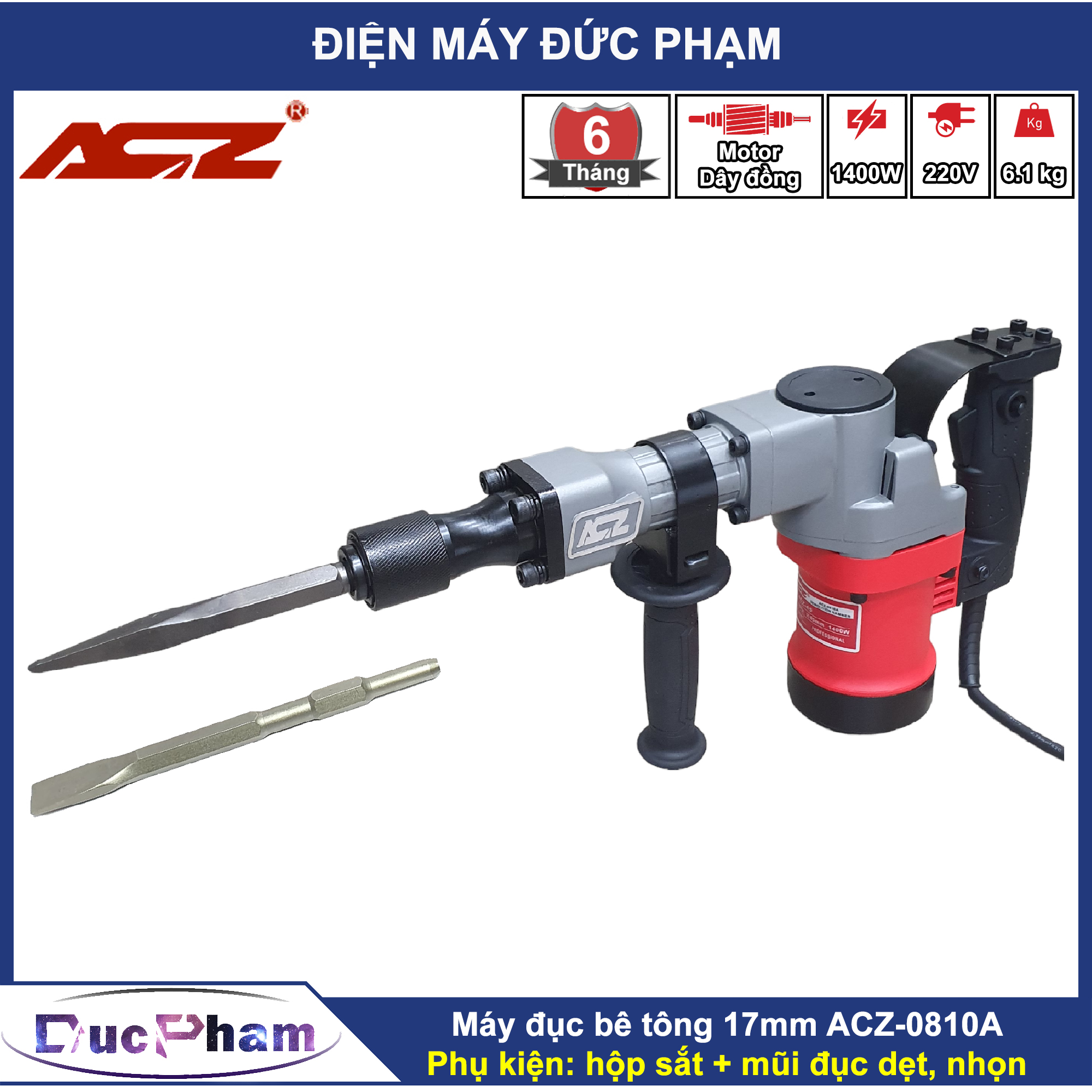 Máy đục bê tông 17 ly acz 0810a, máy đục bê tông 17ly, máy đục bê tông 17mm