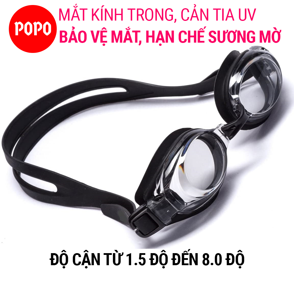  Kính bơi cận mắt kính trong POPO 5100BLACK kiếng bơi có độ cận 1.5 đến 8.0 độ kiếng bơi chống UV thiết kế nhỏ gọn cho người lớn trẻ em trên 8 tuổi 