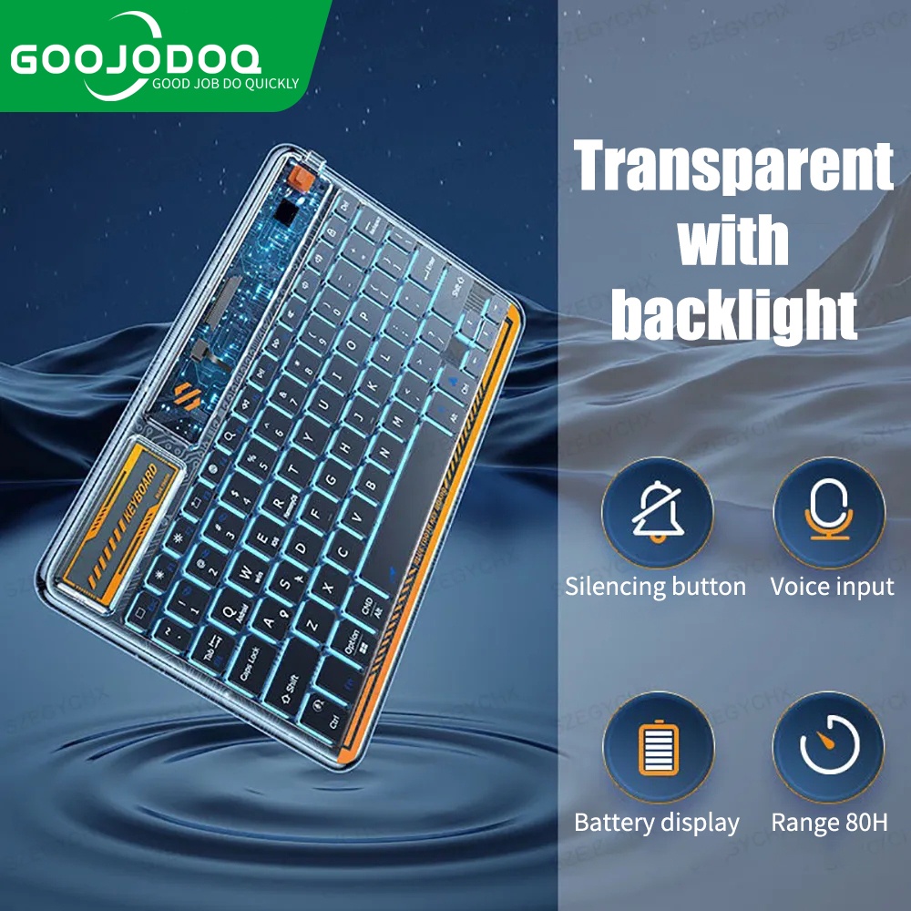 Bàn phím không dây bluetooth Goojodoq Có Đèn LED Cho Laptop Android Windows IOS Máy Tính Bảng Trong Suốt