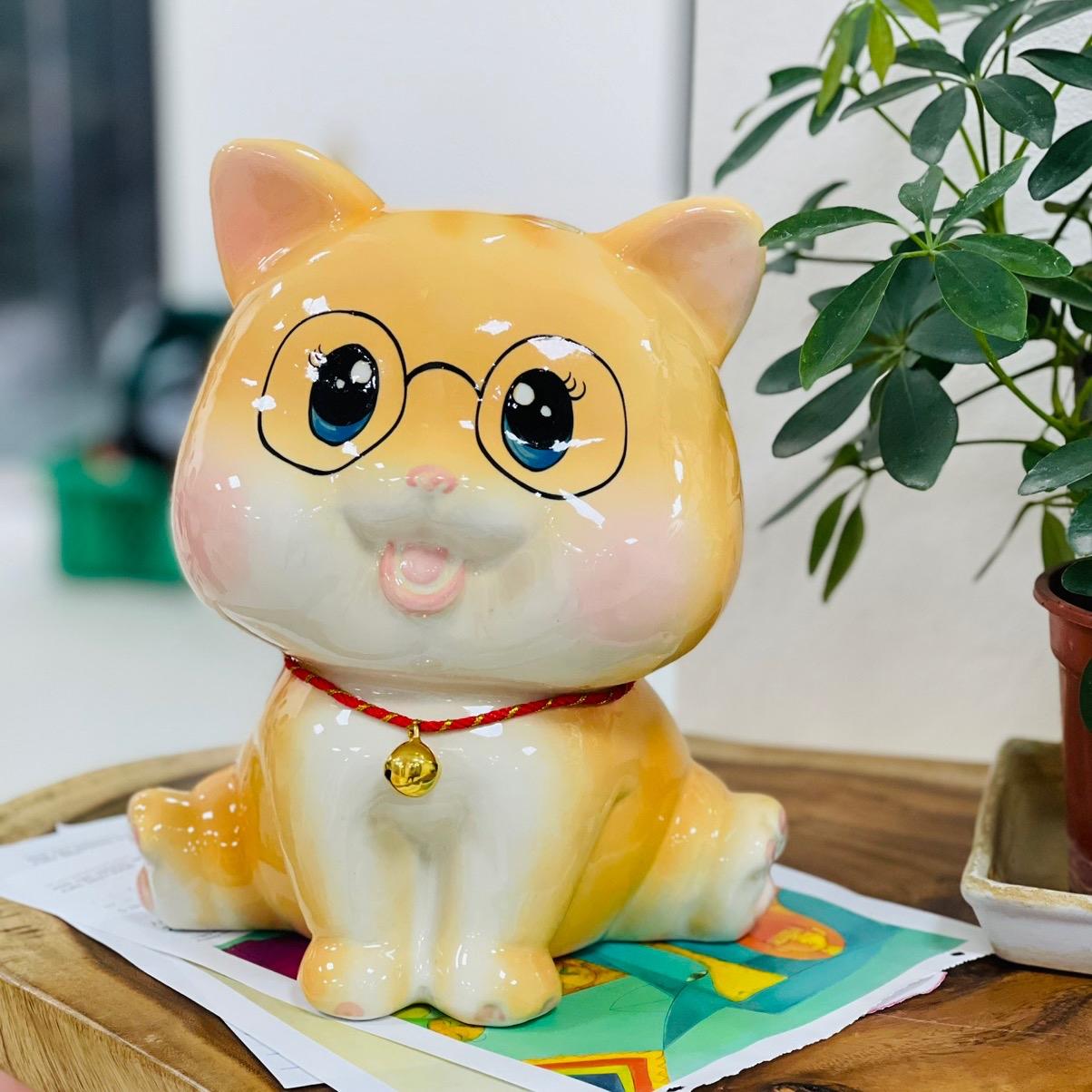 Mèo tiết kiệm ống heo mèo katty may mắn 27cm gốm sứ cao cấp bát tràng