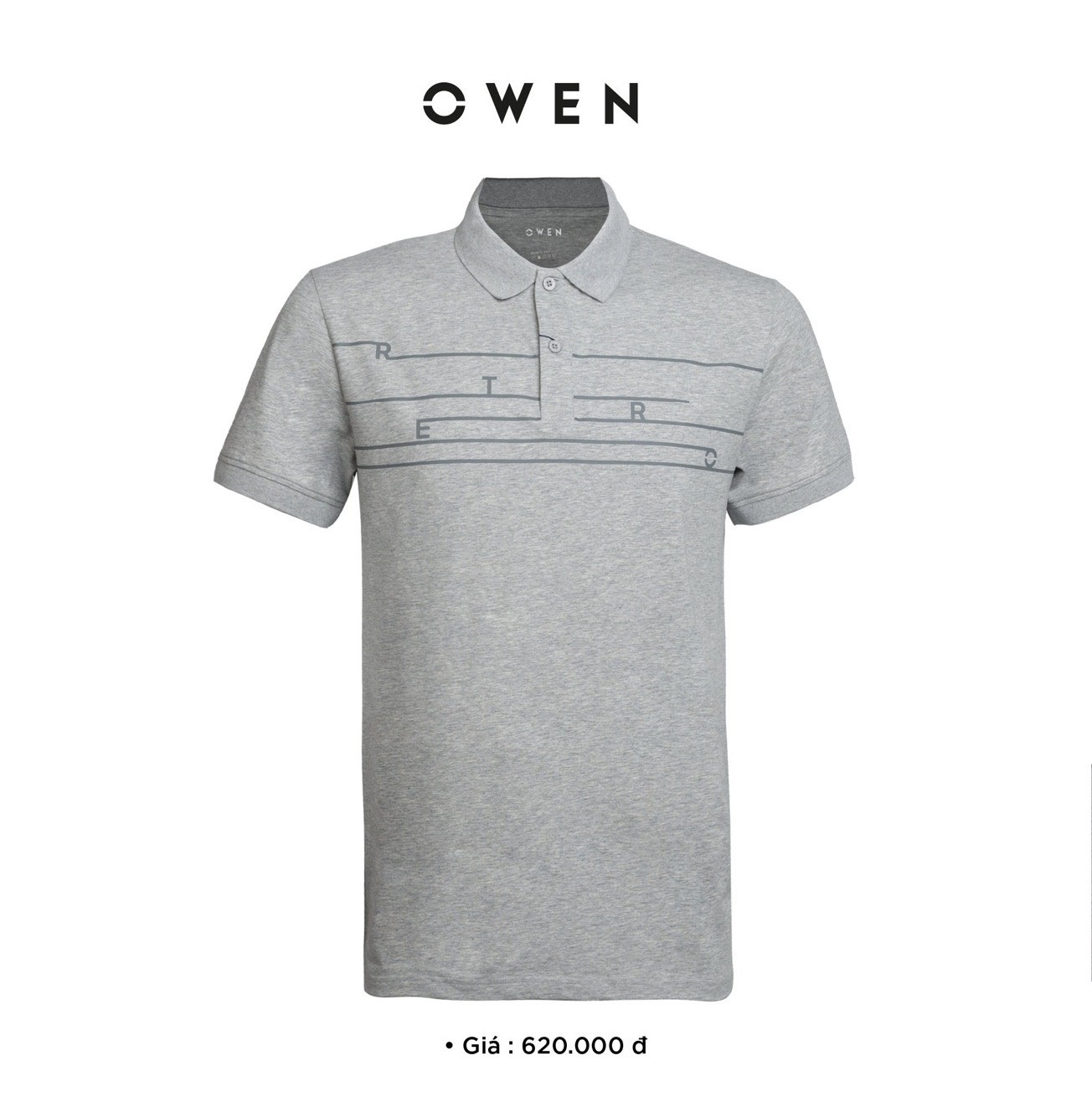 OWEN - Áo Polo ngắn tay Owen màu xám kẻ sọc 231383 - Áo thun ngắn tay có cổ