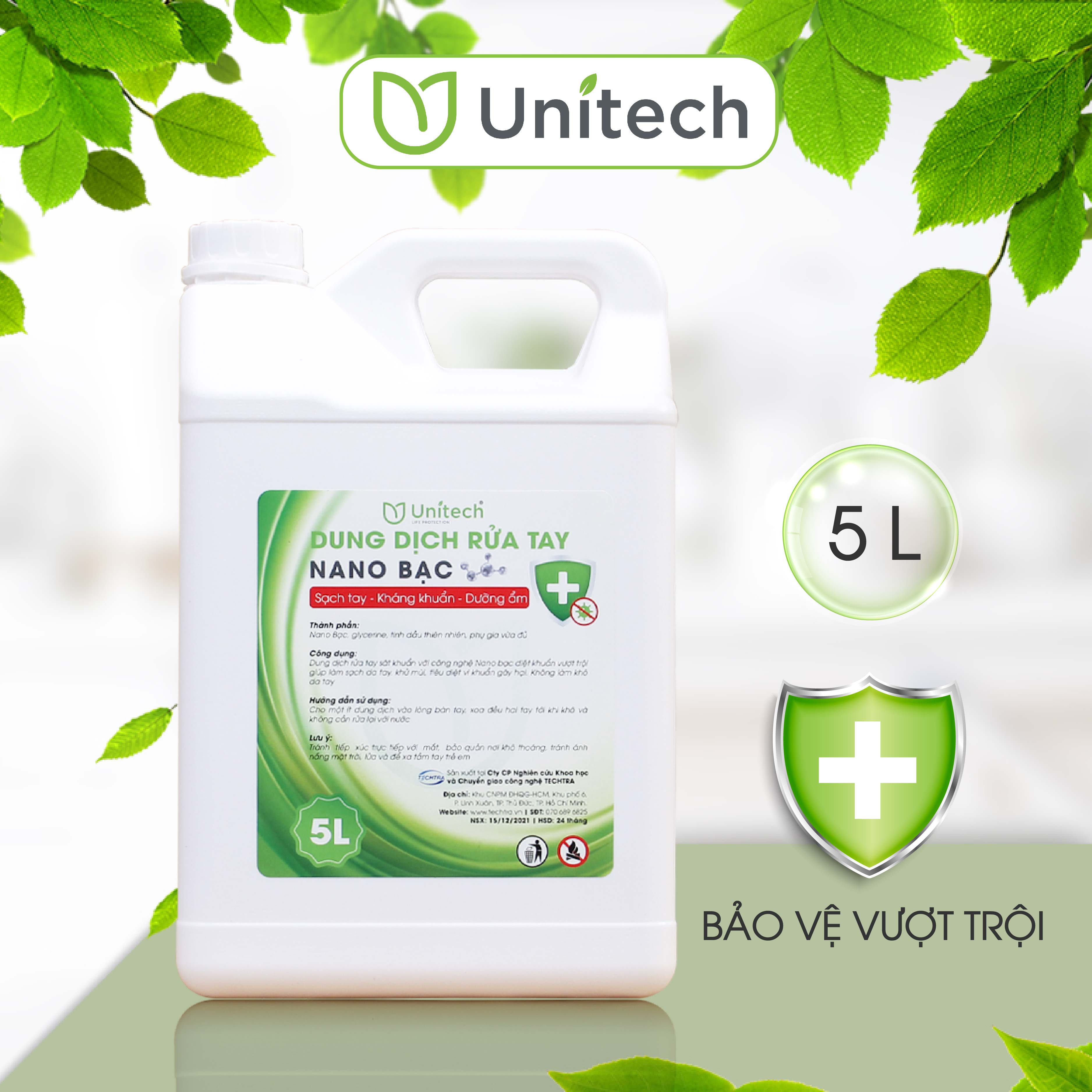Nước rửa tay Nano bạc Unitech diệt khuẩn khử mùi hương hoa tự nhiên (5 lít) | dùng được cho máy phun sương