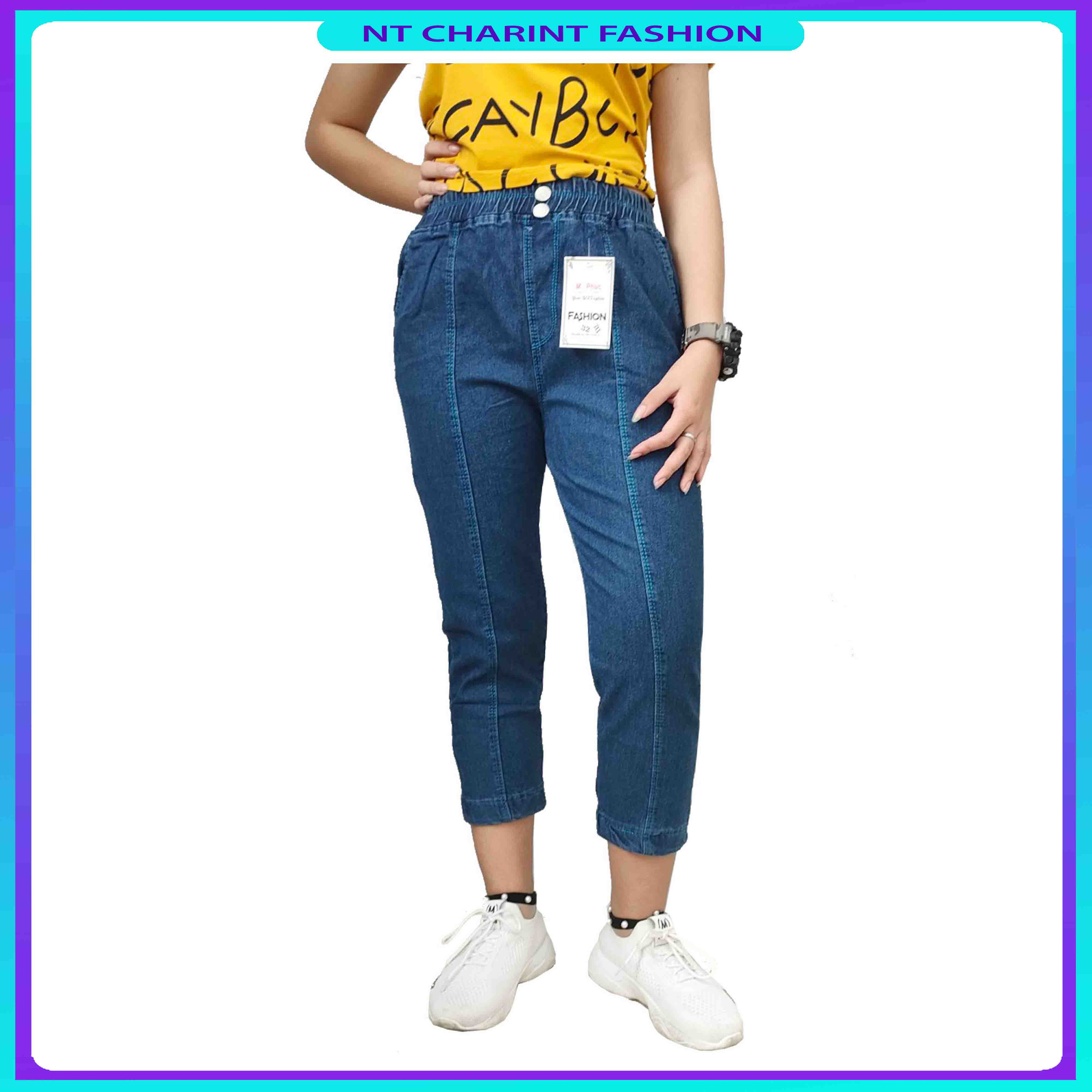 Quần Jean 9 tấc lưng thun nữ, NT CHARINT dài quần 80cm, vải có dãn tạo cảm giác thoải mái khi mặc