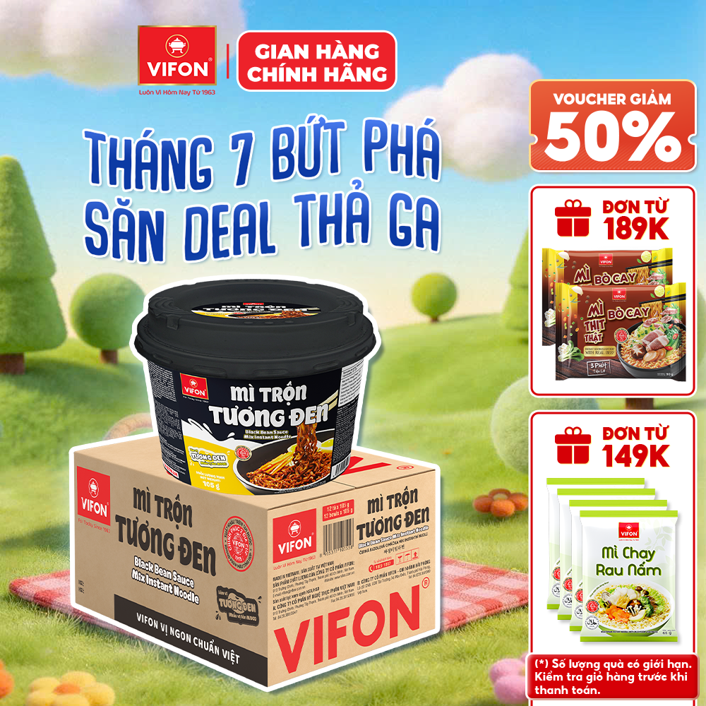 [Mua 2 thùng - Giảm ngay 28%] Thùng 12 Tô Mì Trộn Tương Đen/ Spaghetti/ Hải Sản VIFON 105g Dạng Tô Tiện Lợi