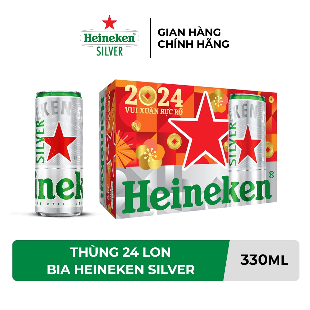 Thùng 24 lon bia Heineken Silver 330ml/lon Mẫu Thường