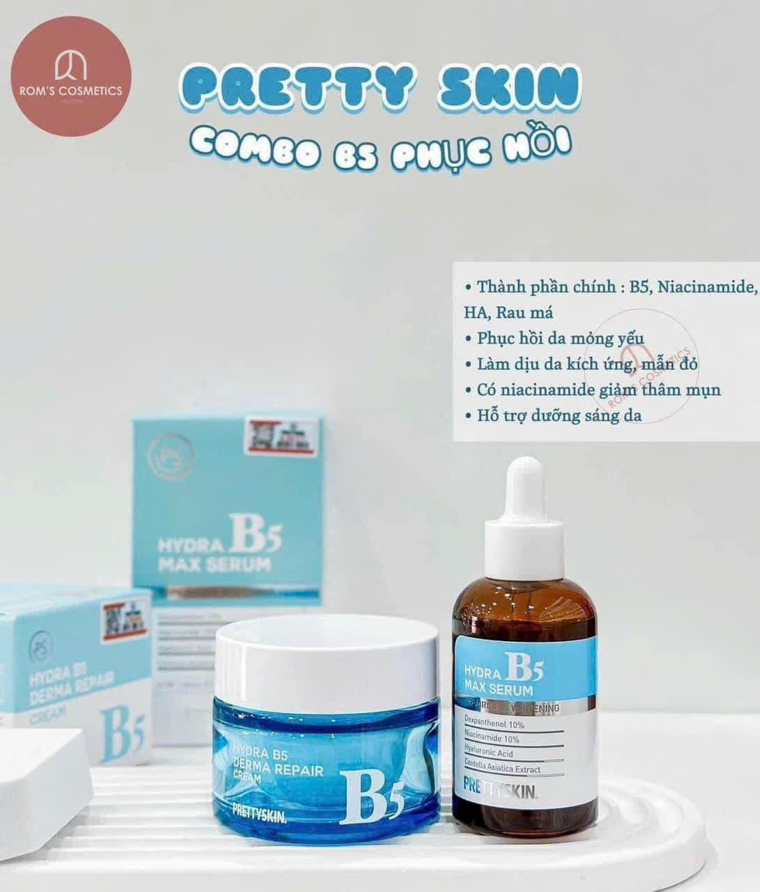 Combo serum và kem dưỡng B5 Prettyskin Phục Hồi Dưỡng Trắng